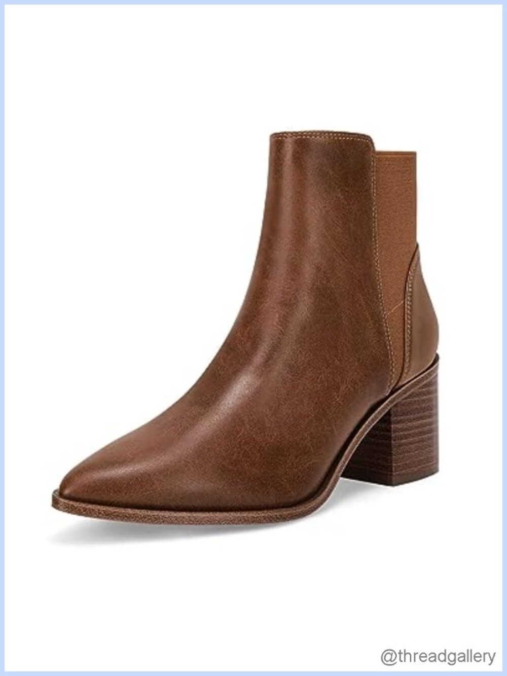 Women's Pointed Toe Chunky Block Heel Slip On Ankle Booties Faux Leather